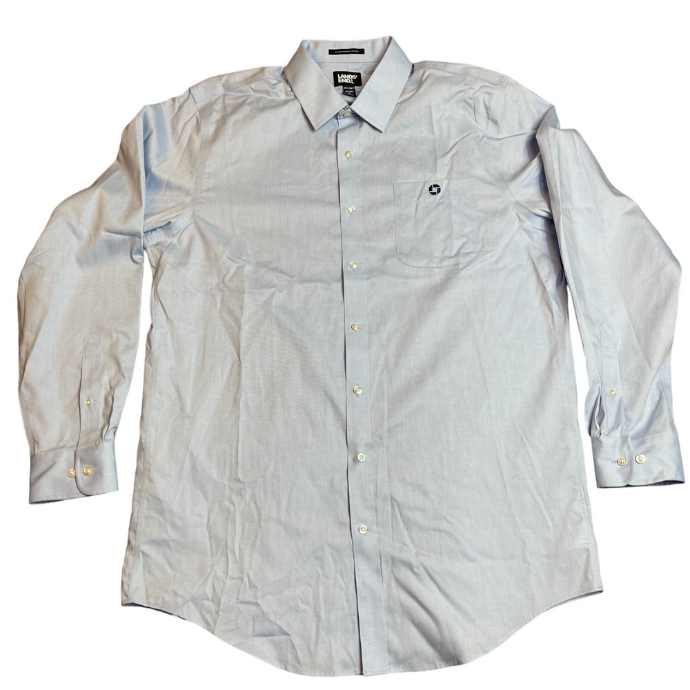 Lands' End Dress Shirt Men 16.5 Blue 100% Cotton Tailored Fit Collar Button Down
